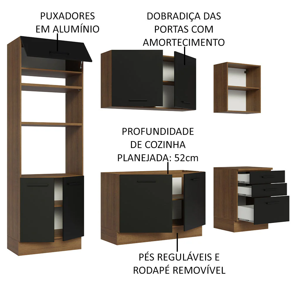 Armário de Cozinha Completa 250cm Rustic/Preto Agata Madesa 01 - Image 4