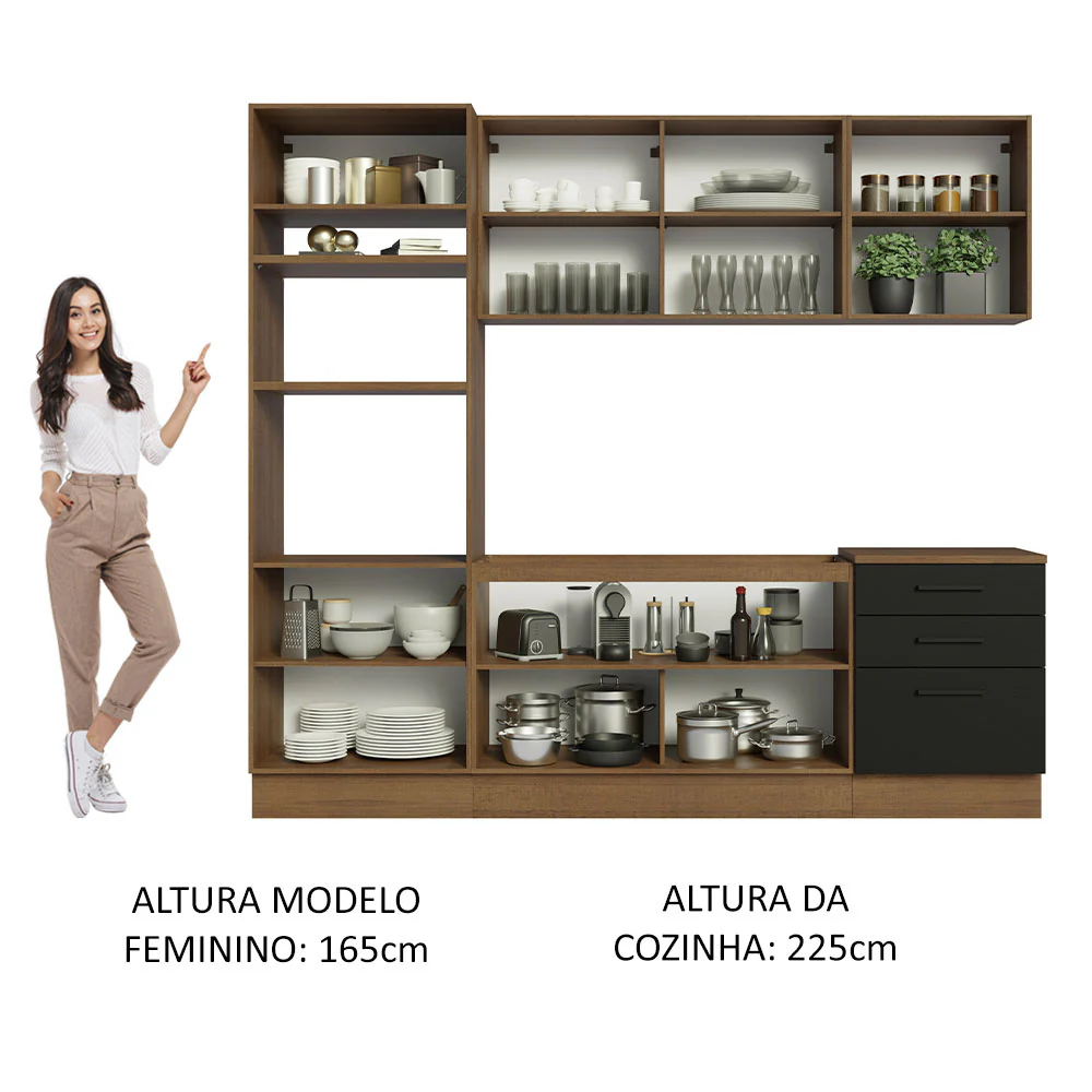 Armário de Cozinha Completa 250cm Rustic/Preto Agata Madesa 01 - Image 5