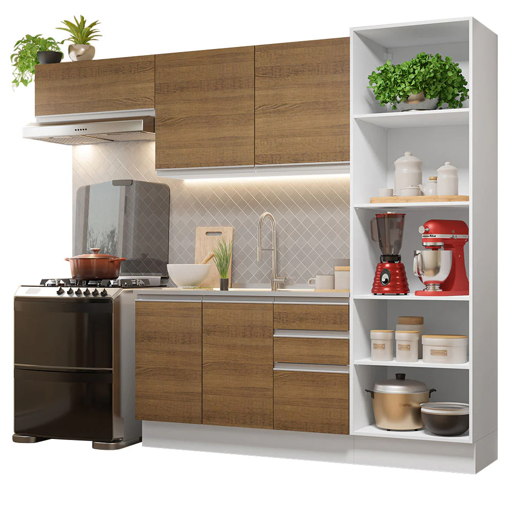 Armário de Cozinha Completa 260cm 100% MDF Branco/Rustic Acordes Madesa 04 - Image 2