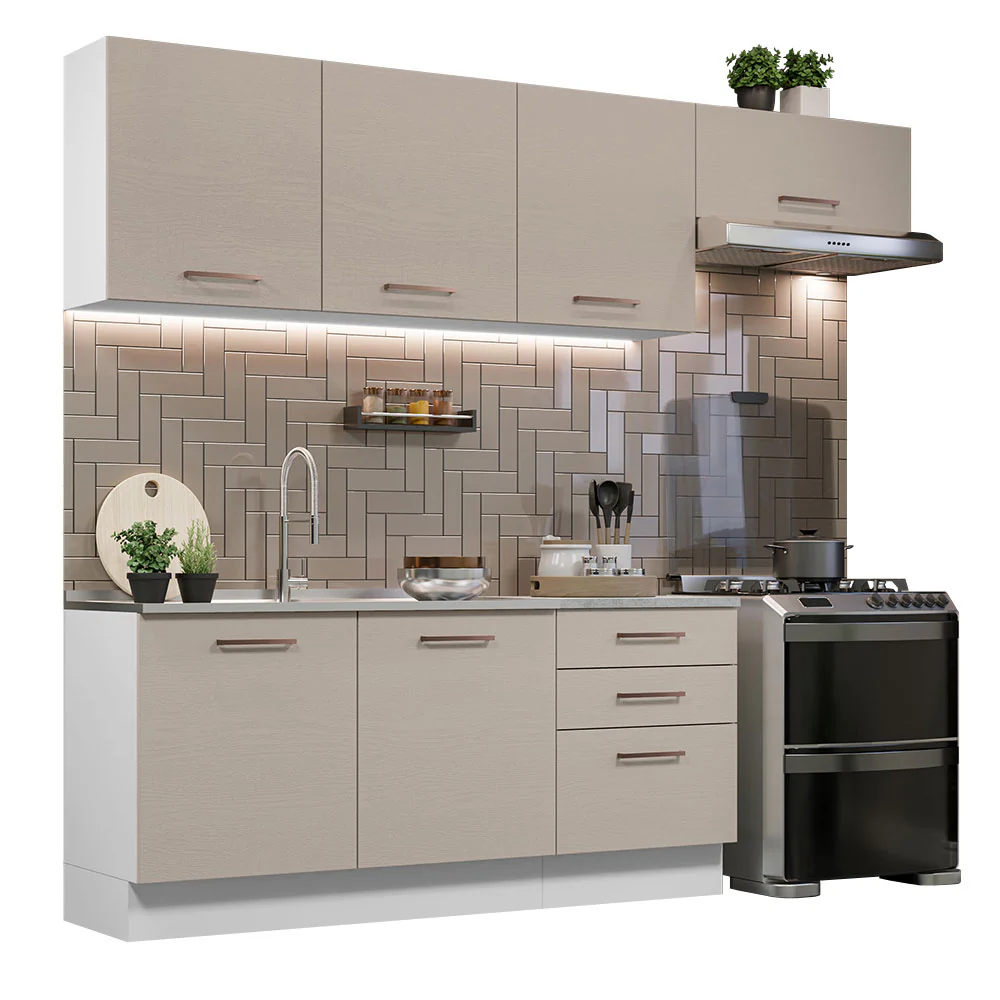 Armário de Cozinha Completa 260cm Branco/Crema Agata Madesa 02 - Image 2