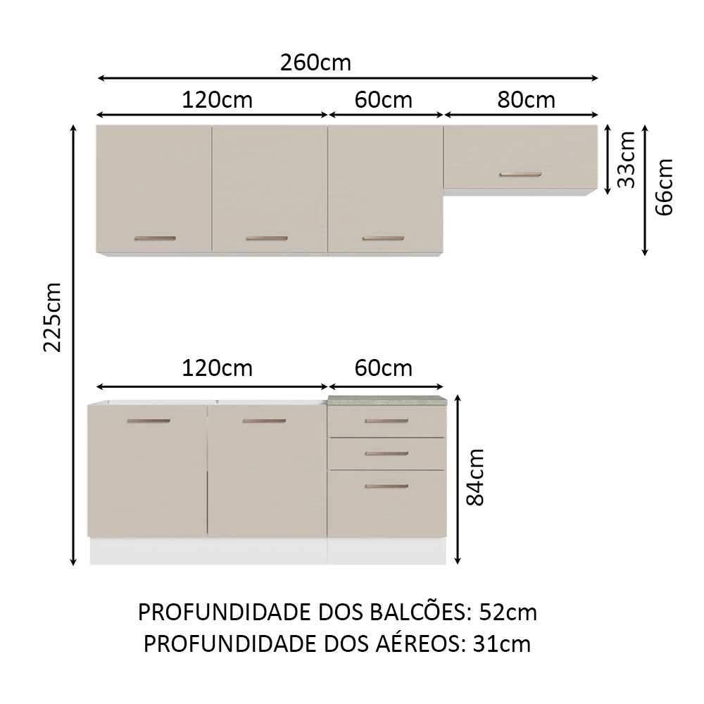 Armário de Cozinha Completa 260cm Branco/Crema Agata Madesa 02 - Image 3
