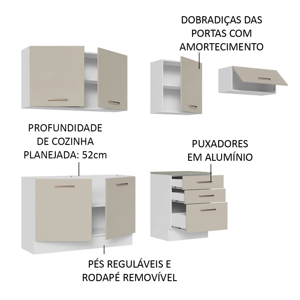 Armário de Cozinha Completa 260cm Branco/Crema Agata Madesa 02 - Image 4