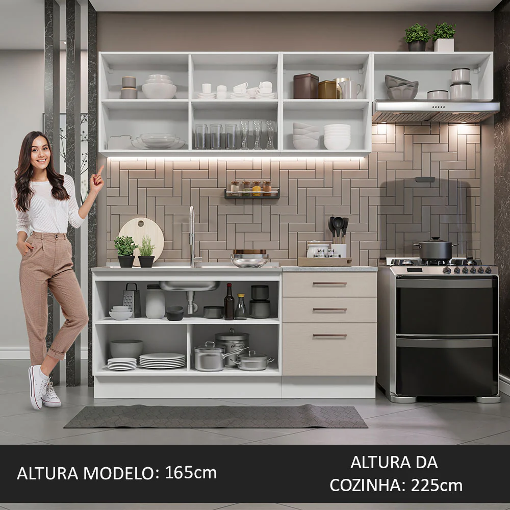 Armário de Cozinha Completa 260cm Branco/Crema Agata Madesa 02 - Image 5