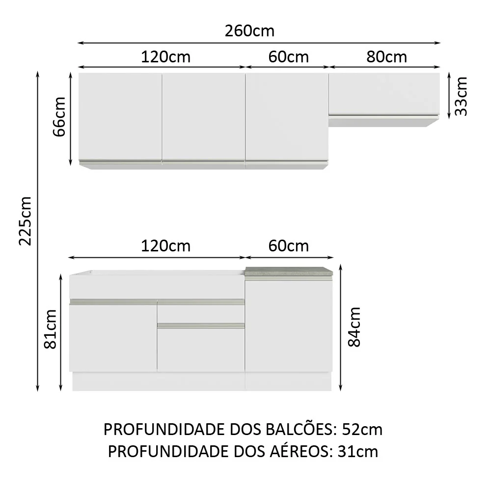 Armário de Cozinha Completa 260cm Branco Glamy Madesa 03 - Image 3