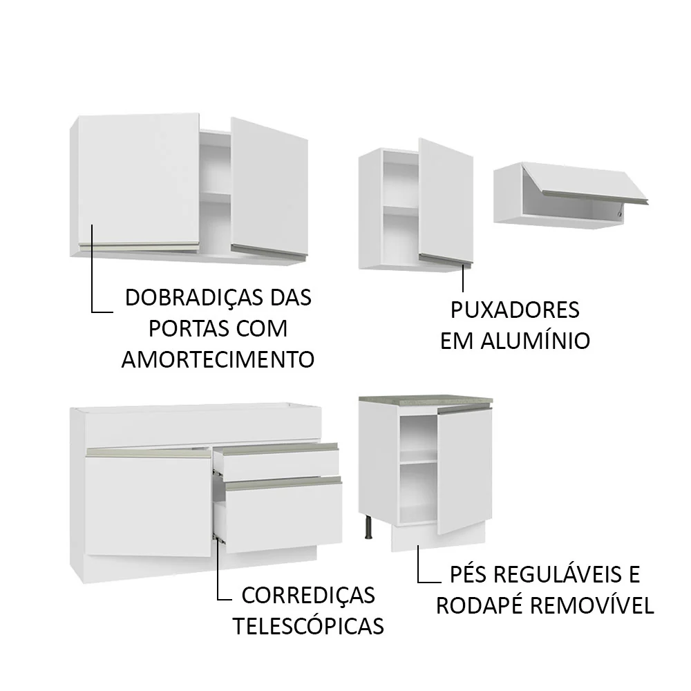 Armário de Cozinha Completa 260cm Branco Glamy Madesa 03 - Image 4