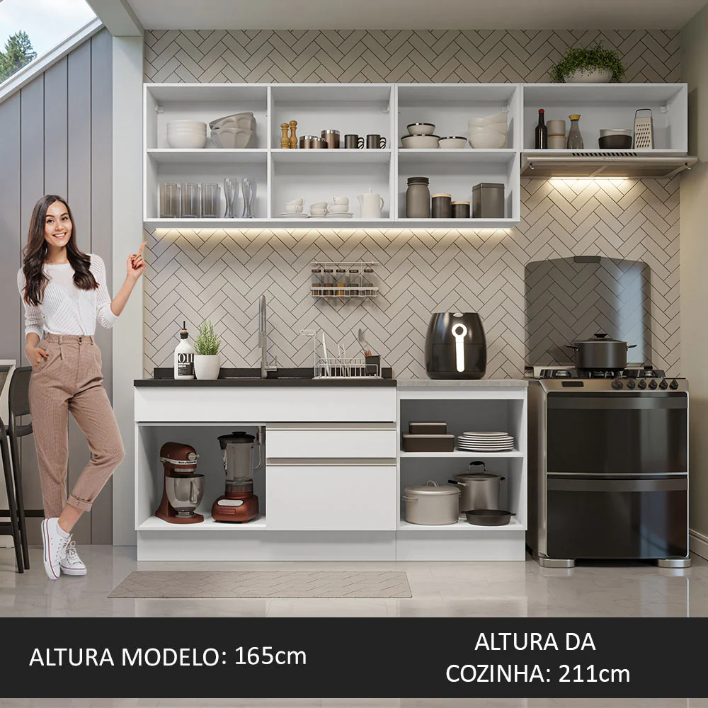 Armário de Cozinha Completa 260cm Branco Glamy Madesa 03 - Image 5