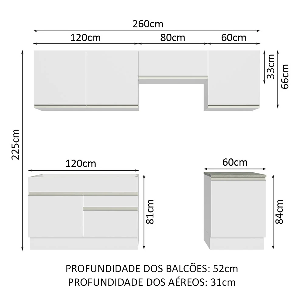 Armário de Cozinha Completa 260cm Branco Glamy Madesa 04 - Image 3
