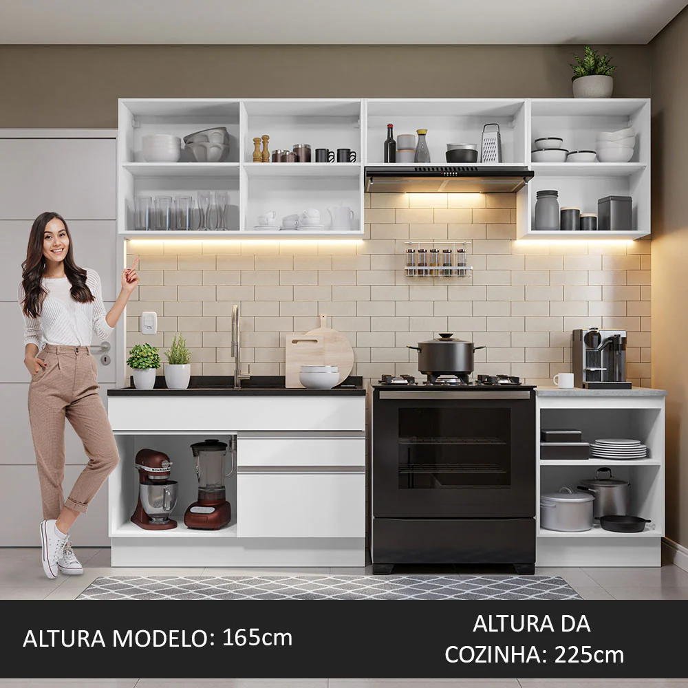 Armário de Cozinha Completa 260cm Branco Glamy Madesa 04 - Image 6