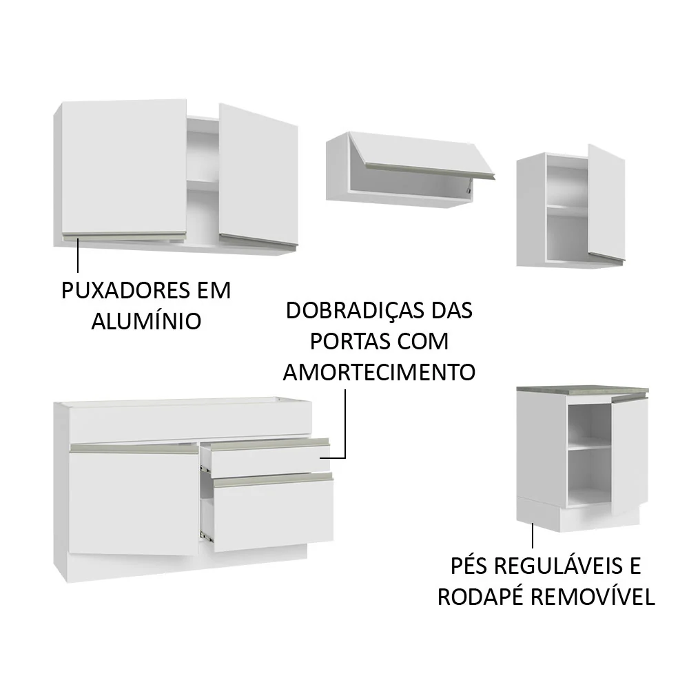 Armário de Cozinha Completa 260cm Branco Glamy Madesa 05 - Image 4