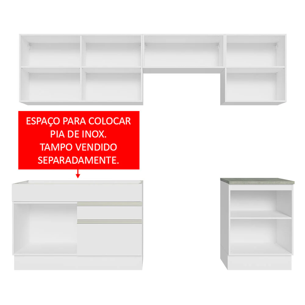 Armário de Cozinha Completa 260cm Branco Glamy Madesa 05 - Image 5