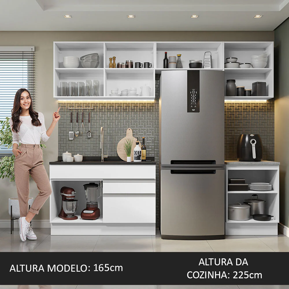 Armário de Cozinha Completa 260cm Branco Glamy Madesa 05 - Image 6