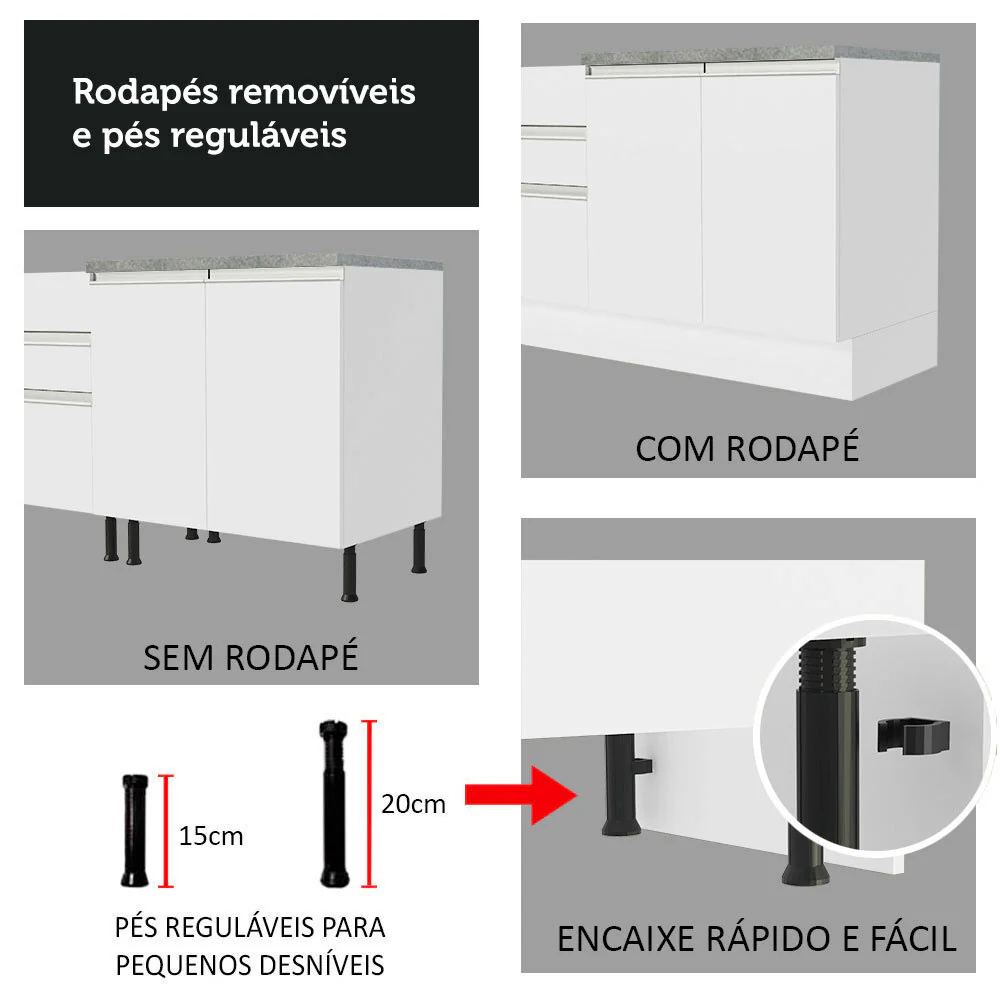 Armário de Cozinha Completa 260cm Branco Glamy Madesa 05 - Image 9