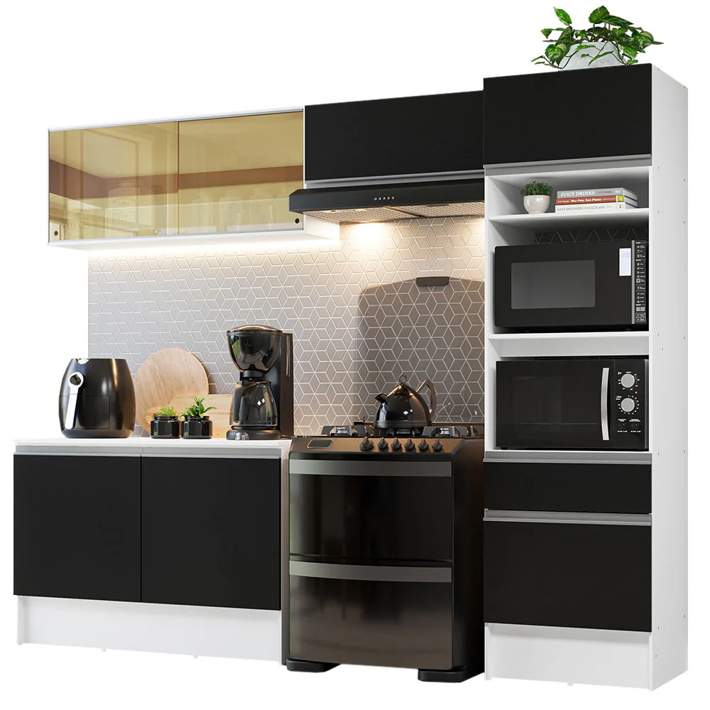 Armário de Cozinha Completa 260cm Branco/Preto Diamante Madesa 02 - Image 2