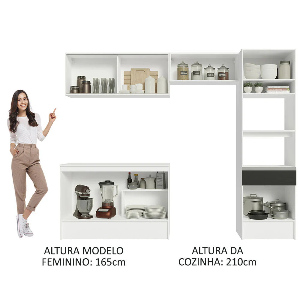 Armário de Cozinha Completa 260cm Branco/Preto Diamante Madesa 02 - Image 6
