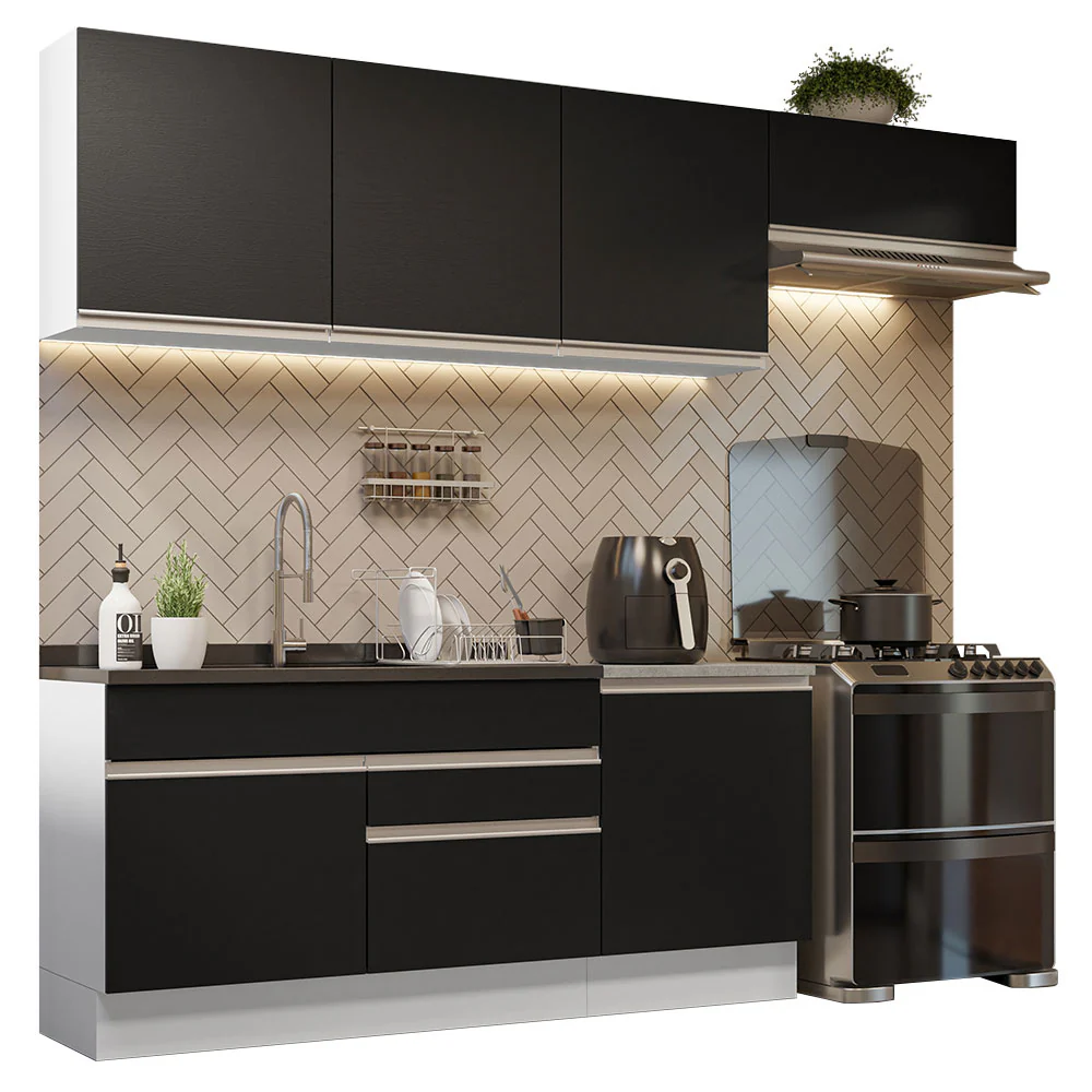 Armário de Cozinha Completa 260cm Branco/Preto Glamy Madesa 03 - Image 2