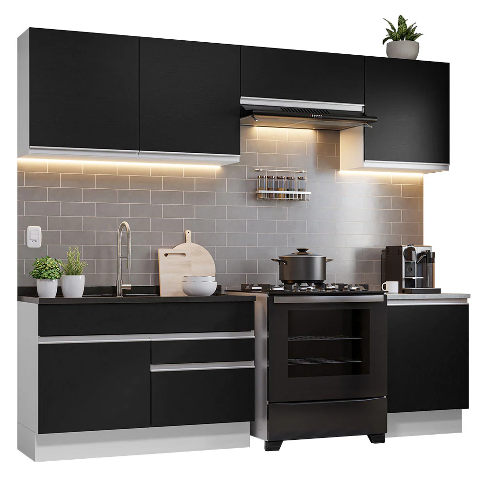 Armário de Cozinha Completa 260cm Branco/Preto Glamy Madesa 04 - Image 2