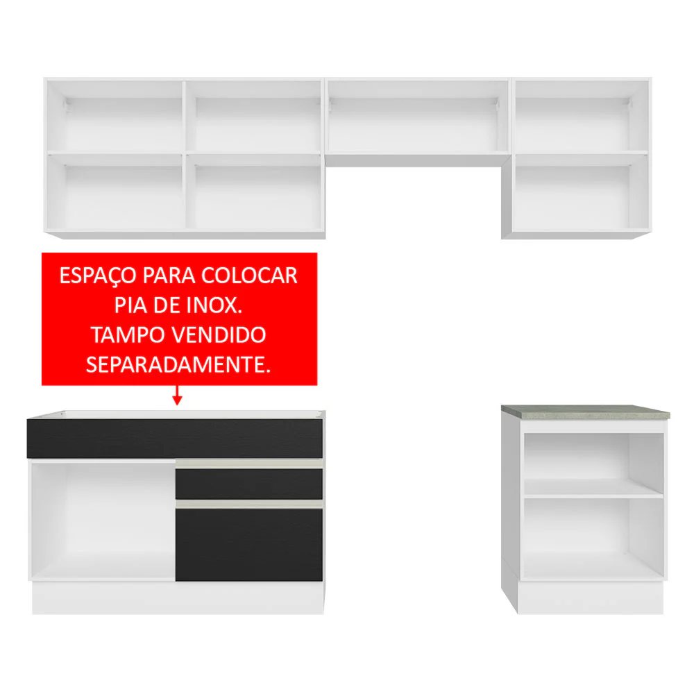 Armário de Cozinha Completa 260cm Branco/Preto Glamy Madesa 04 - Image 5