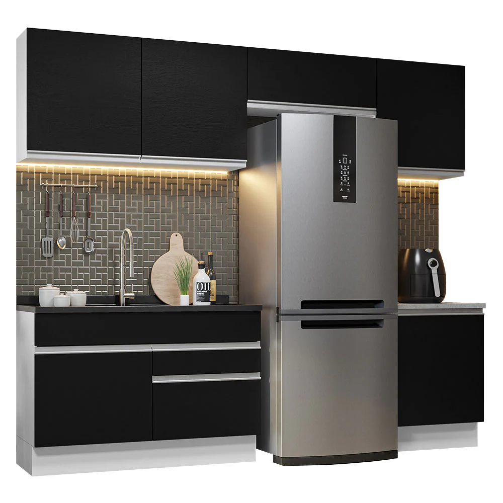 Armário de Cozinha Completa 260cm Branco/Preto Glamy Madesa 05 - Image 2