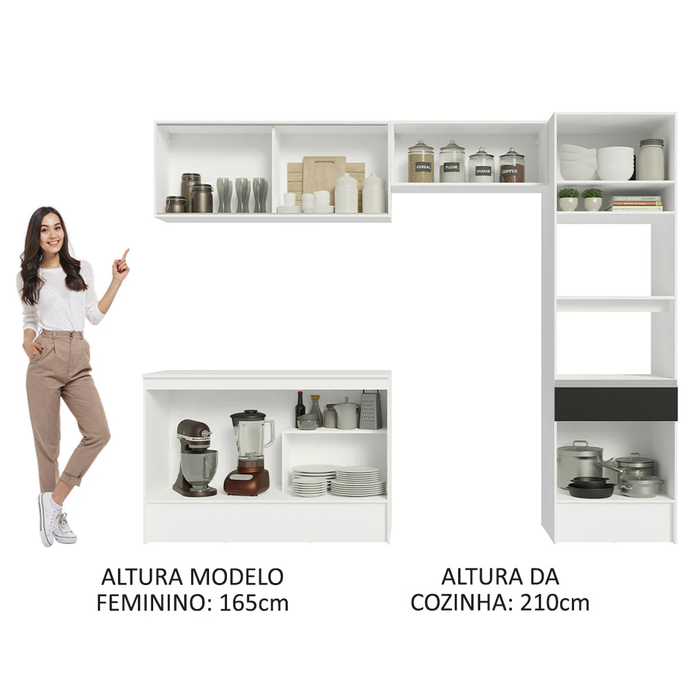 Armário de Cozinha Completa 260cm Branco/Preto Topazio Madesa 01 - Image 6