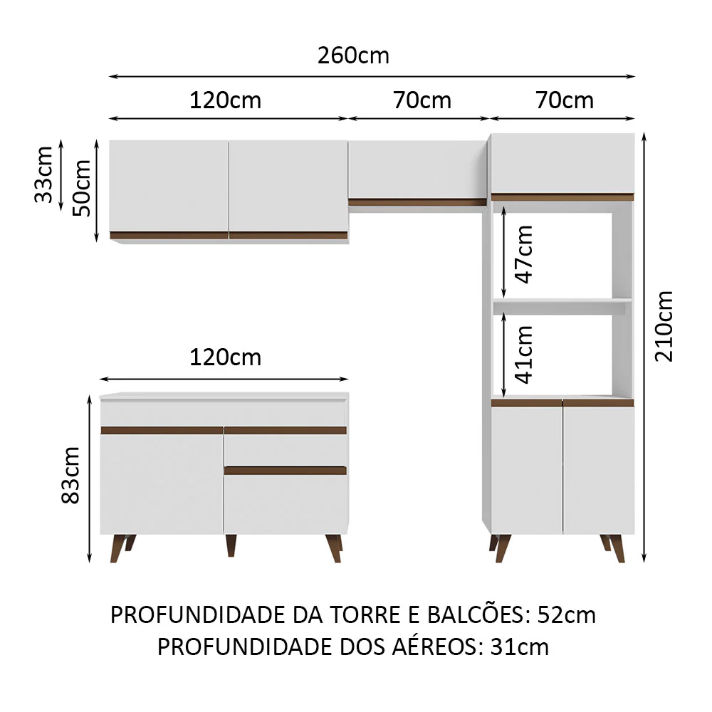 Armário de Cozinha Completa 260cm Branco Reims Madesa 09 - Image 3