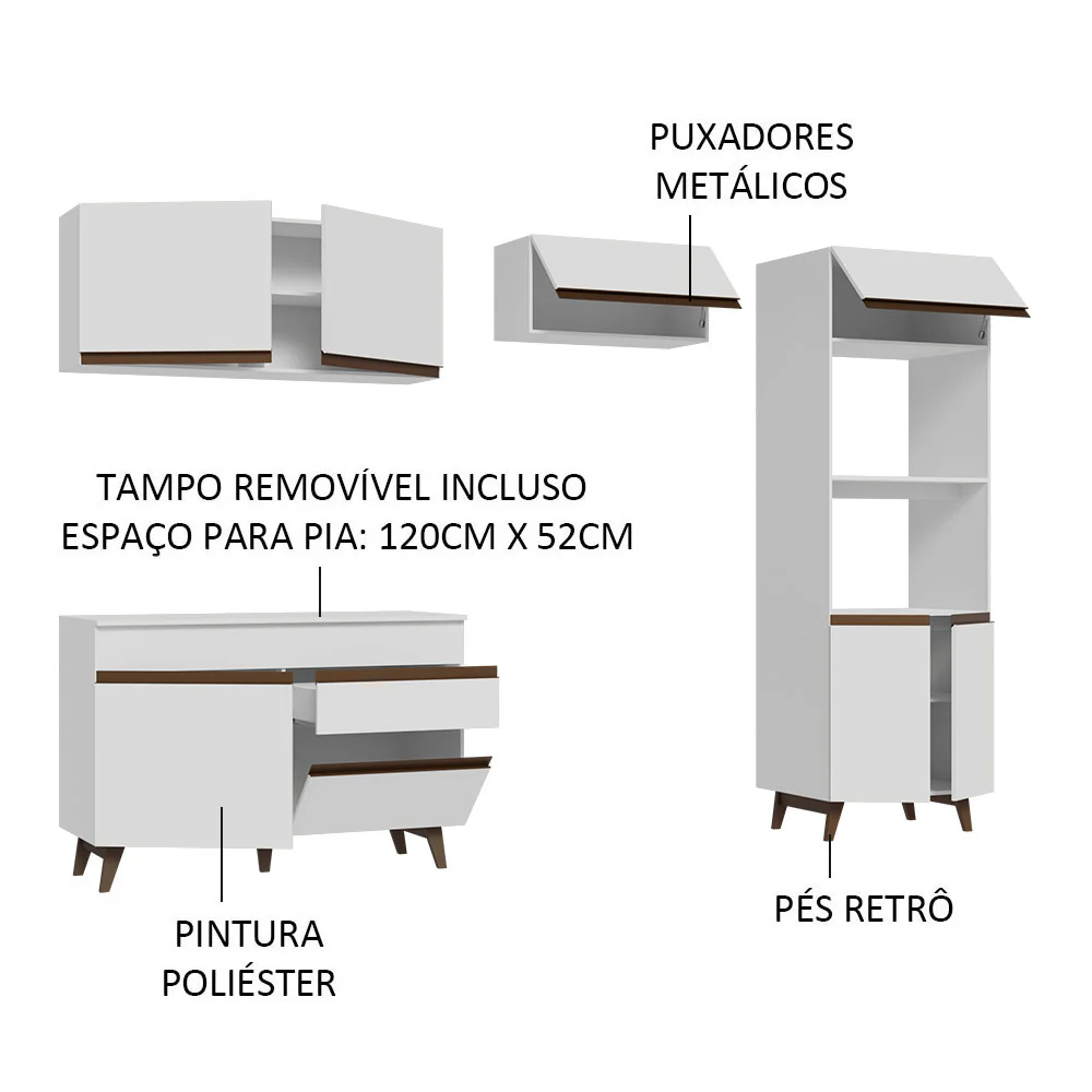 Armário de Cozinha Completa 260cm Branco Reims Madesa 09 - Image 4