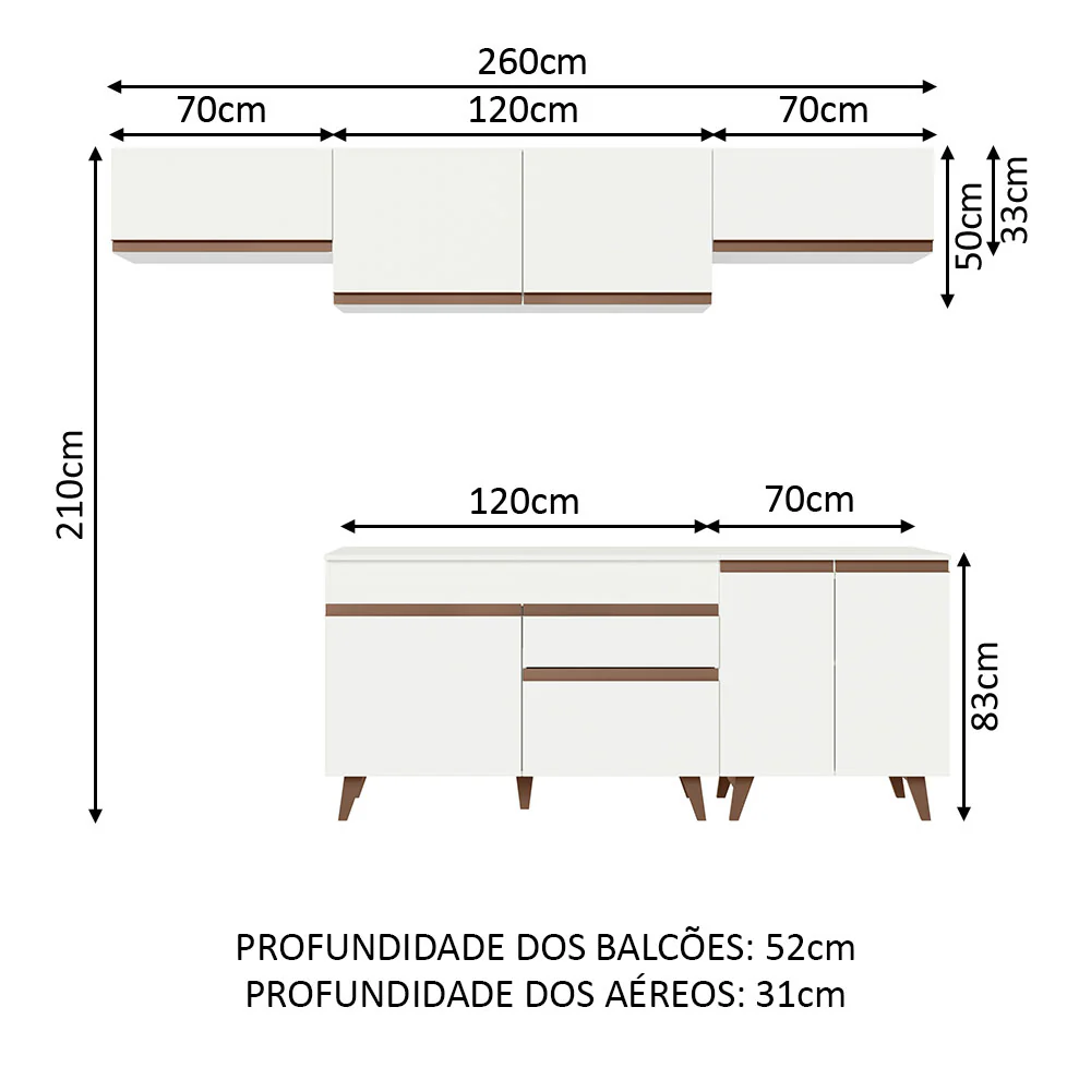 Armário de Cozinha Completa 260cm Branco Reims Madesa 10 - Image 3