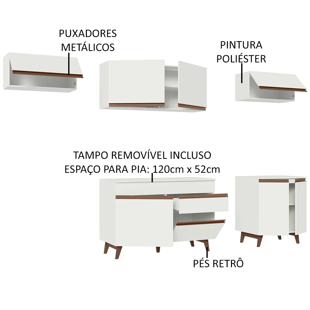 Armário de Cozinha Completa 260cm Branco Reims Madesa 10 - Image 4