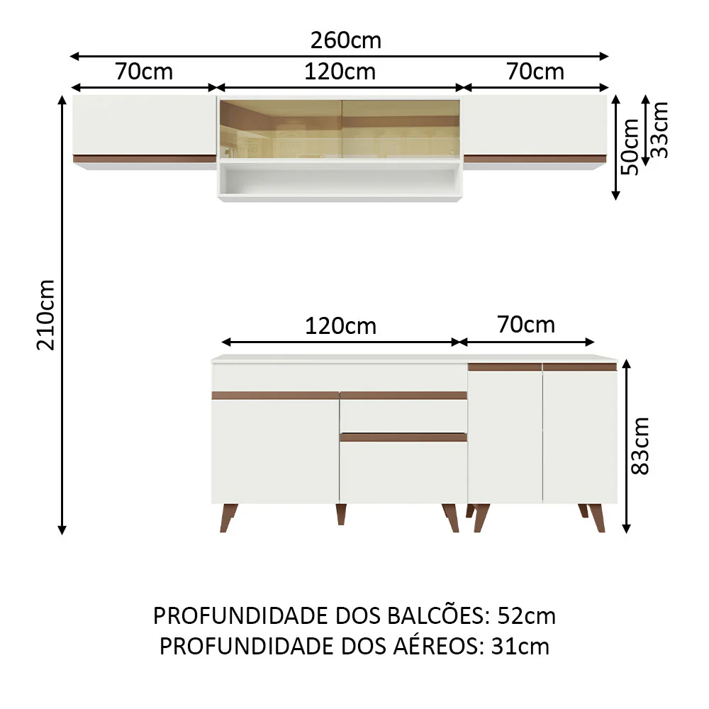 Armário de Cozinha Completa 260cm Branco Reims Madesa 11 - Image 3