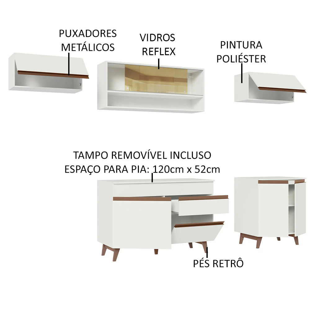 Armário de Cozinha Completa 260cm Branco Reims Madesa 11 - Image 4