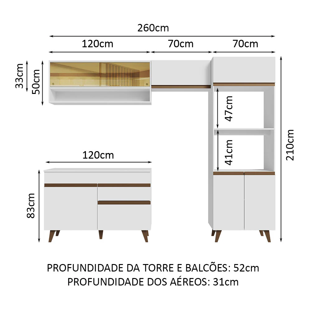 Armário de Cozinha Completa 260cm Branco Reims Madesa 12 - Image 3