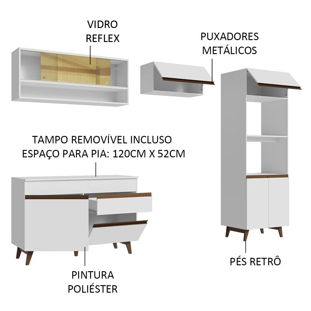 Armário de Cozinha Completa 260cm Branco Reims Madesa 12 - Image 4