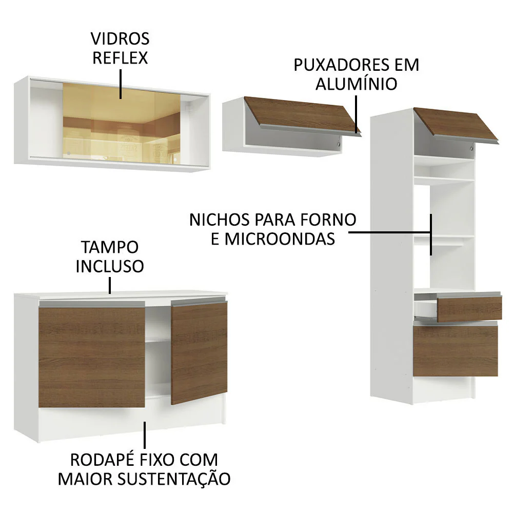 Armário de Cozinha Completa 260cm Branco/Rustic Diamante Madesa 02 - Image 4