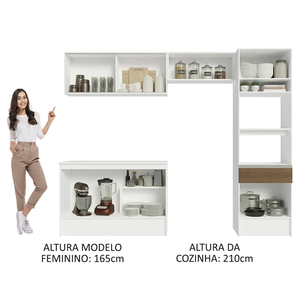 Armário de Cozinha Completa 260cm Branco/Rustic Diamante Madesa 02 - Image 6