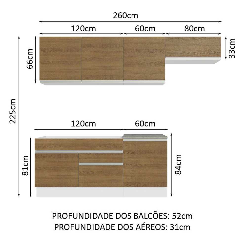 Armário de Cozinha Completa 260cm Branco/Rustic Glamy Madesa 03 - Image 3