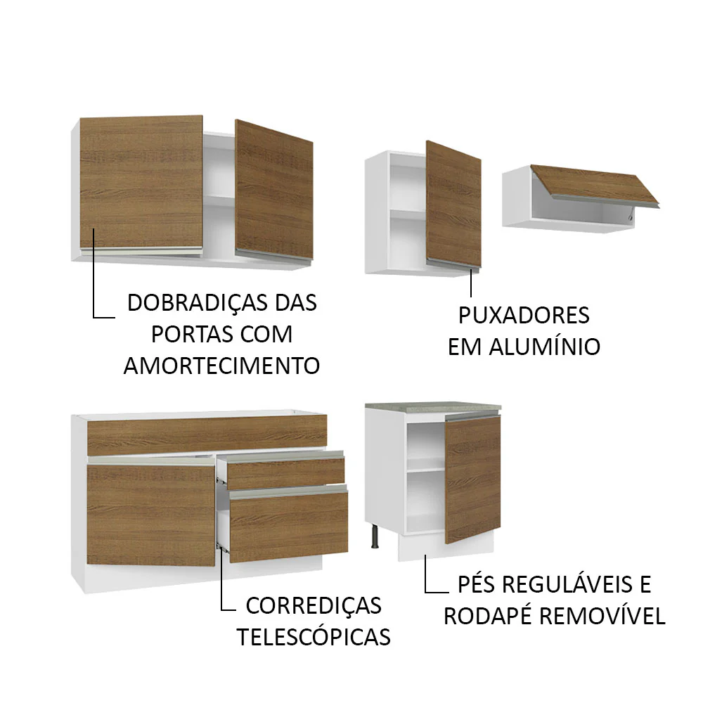 Armário de Cozinha Completa 260cm Branco/Rustic Glamy Madesa 03 - Image 4