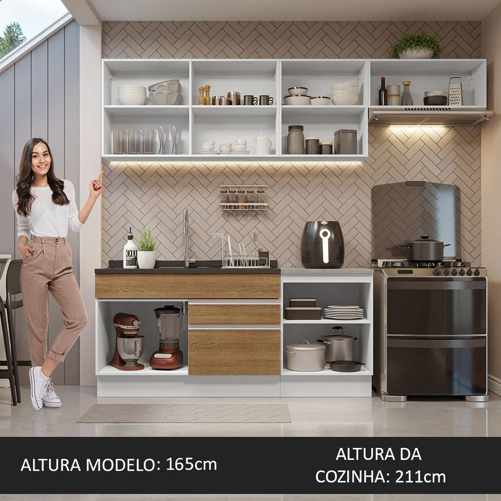 Armário de Cozinha Completa 260cm Branco/Rustic Glamy Madesa 03 - Image 5