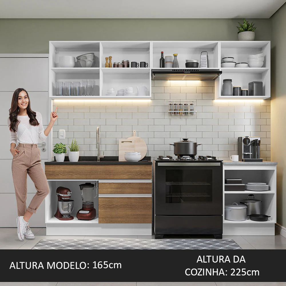 Armário de Cozinha Completa 260cm Branco/Rustic Glamy Madesa 04 - Image 6