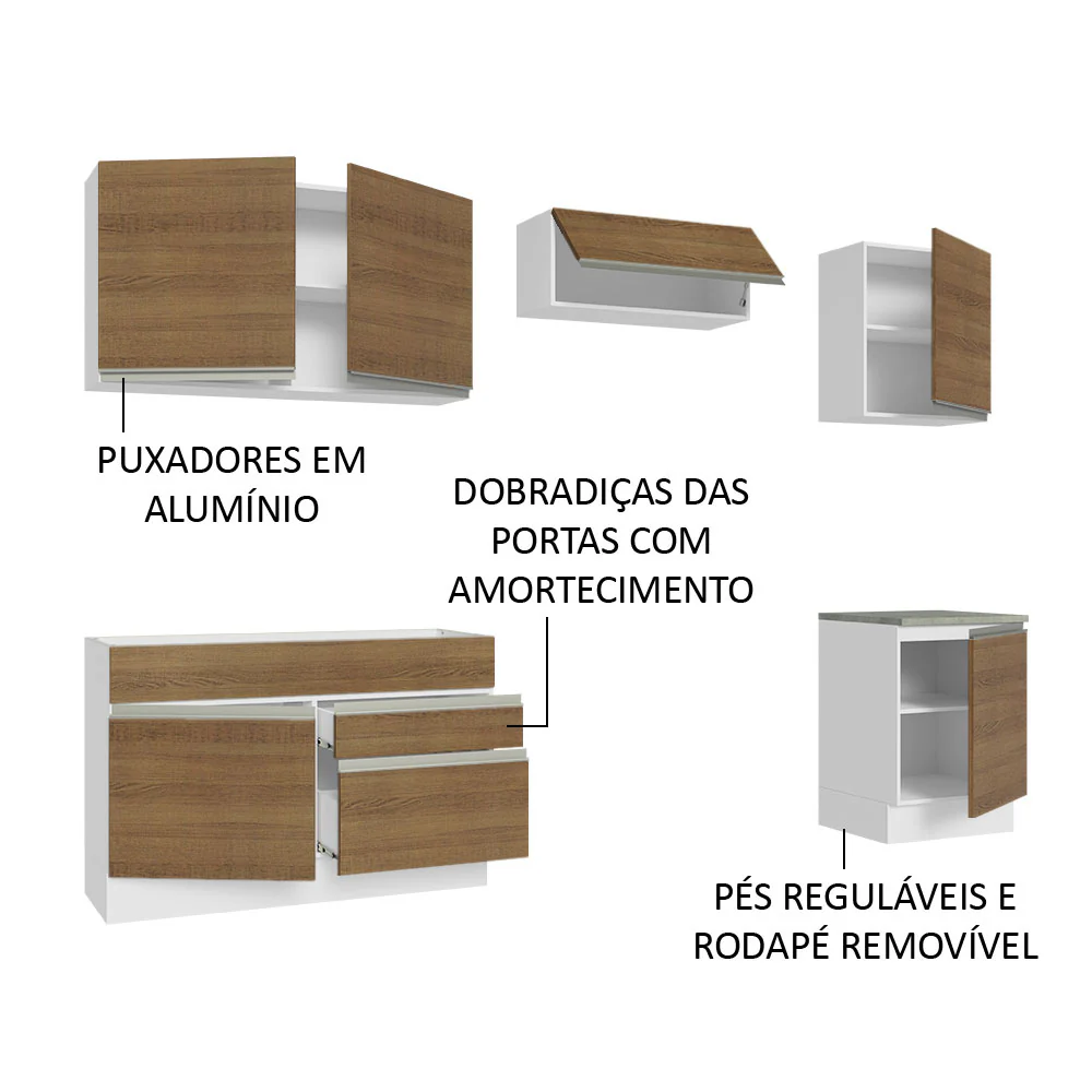 Armário de Cozinha Completa 260cm Branco/Rustic Glamy Madesa 05 - Image 4