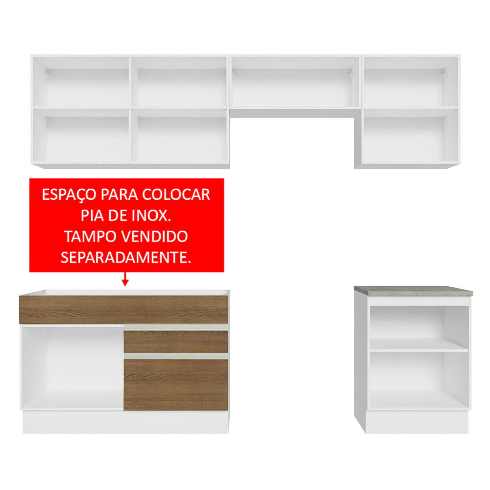 Armário de Cozinha Completa 260cm Branco/Rustic Glamy Madesa 05 - Image 5
