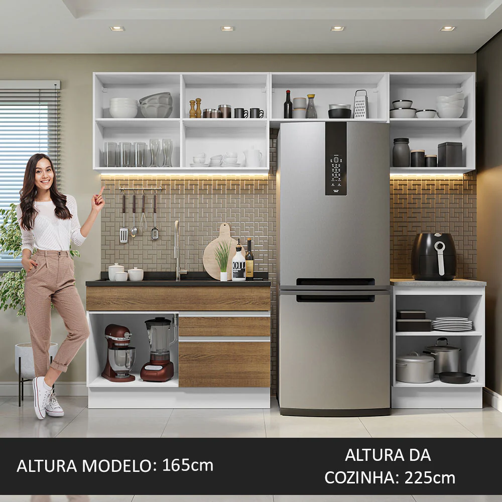 Armário de Cozinha Completa 260cm Branco/Rustic Glamy Madesa 05 - Image 6