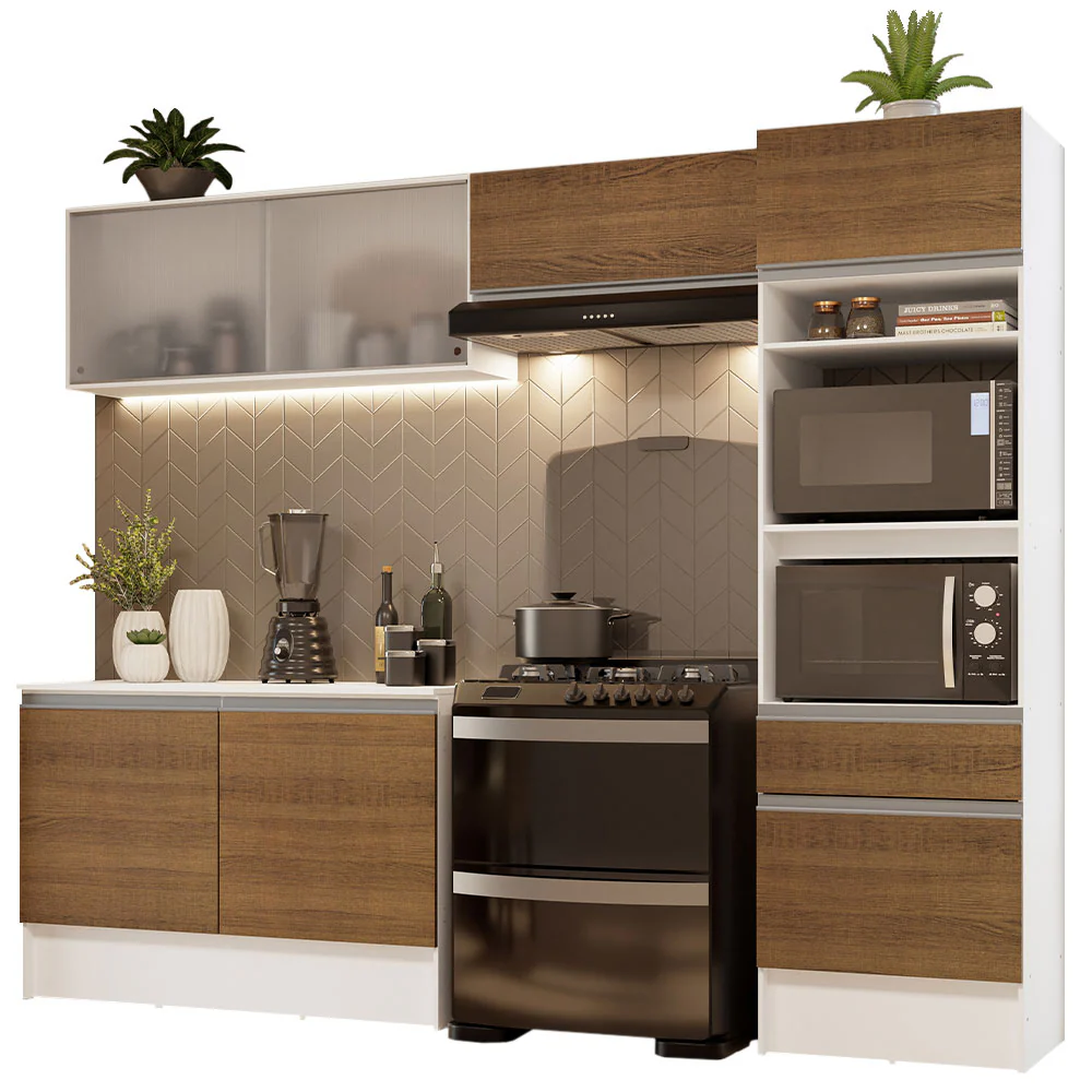 Armário de Cozinha Completa 260cm Branco/Rustic Topazio Madesa 01 - Image 2