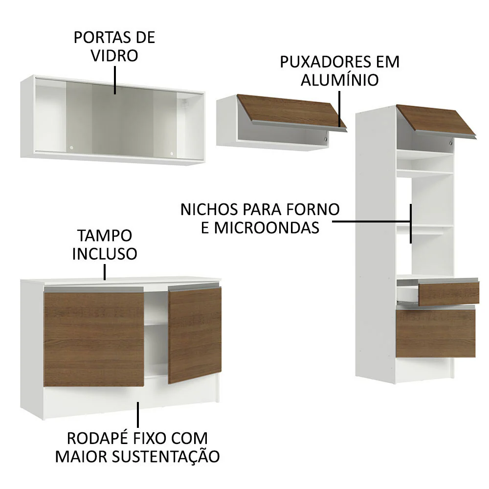 Armário de Cozinha Completa 260cm Branco/Rustic Topazio Madesa 01 - Image 4
