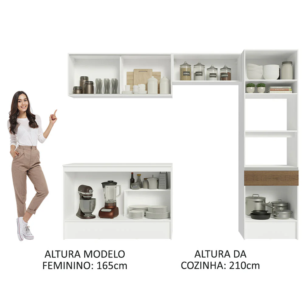 Armário de Cozinha Completa 260cm Branco/Rustic Topazio Madesa 01 - Image 6