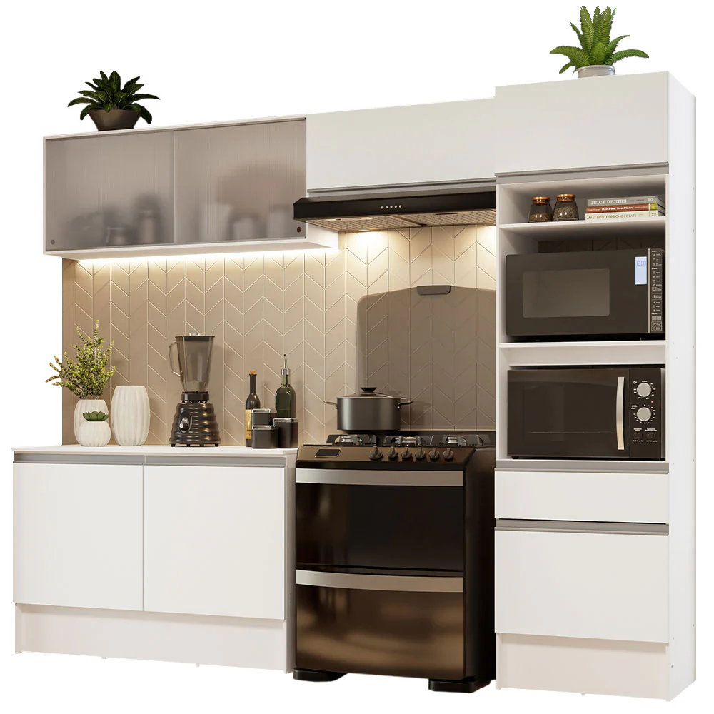Armário de Cozinha Completa 260cm Branco Topazio Madesa 01 - Image 2