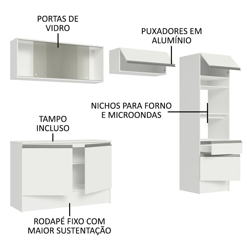 Armário de Cozinha Completa 260cm Branco Topazio Madesa 01 - Image 4