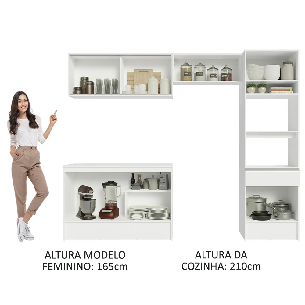 Armário de Cozinha Completa 260cm Branco Topazio Madesa 01 - Image 6