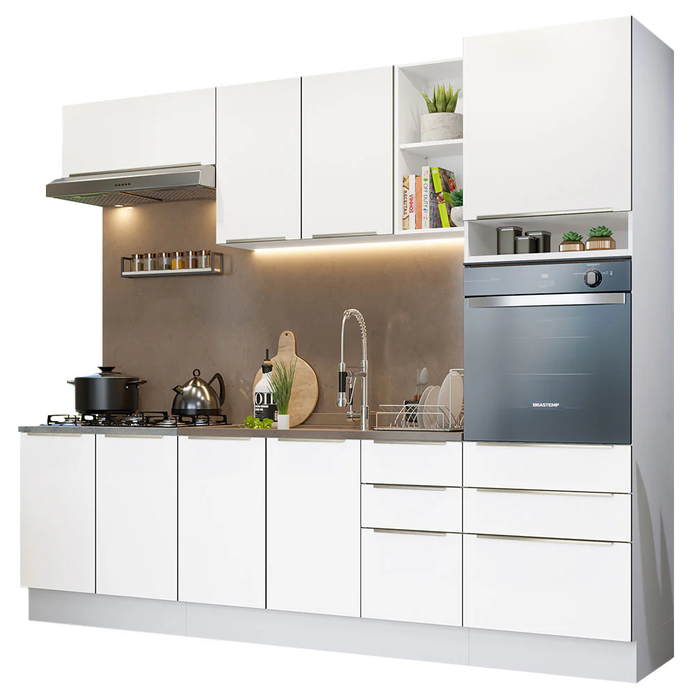 Armário de Cozinha Completa 260 x 60 cm Branco Veludo Lux Madesa 08 - Image 2