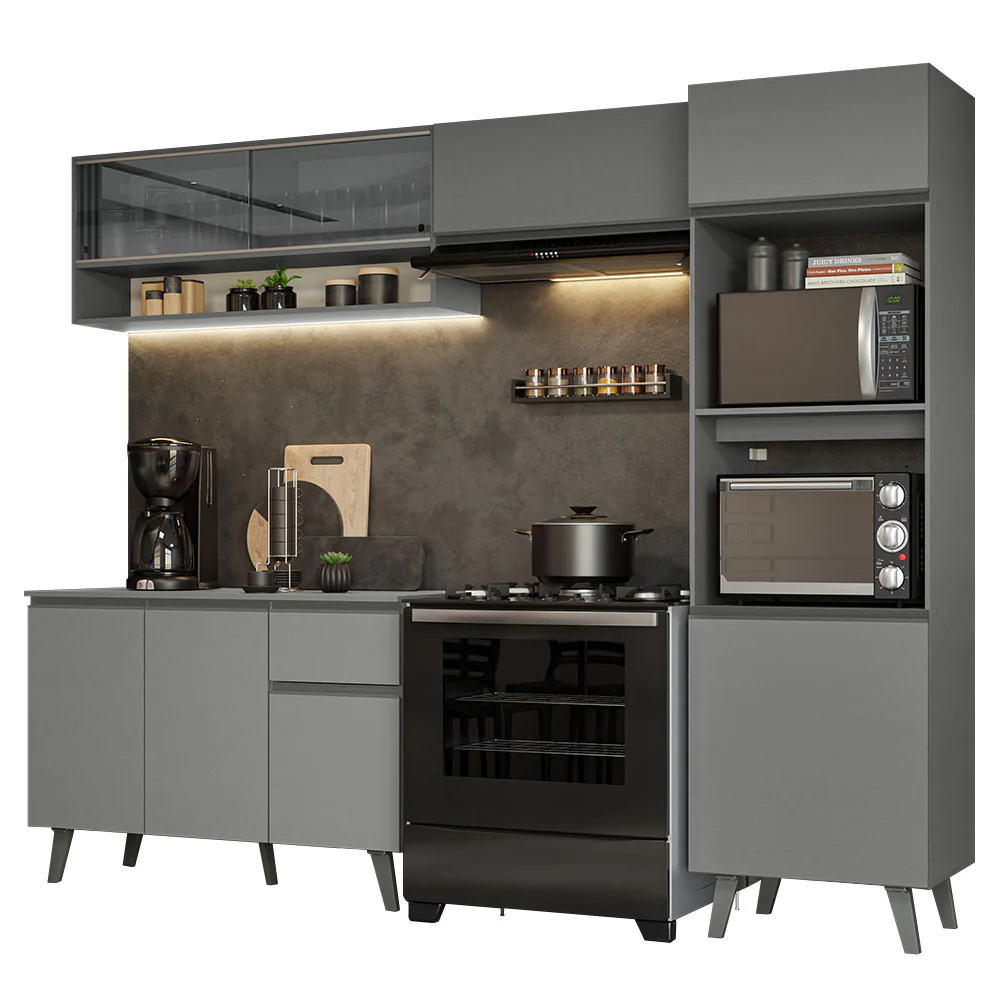 Armário de Cozinha Completa 260cm Cinza Nice Madesa 08 - Image 2