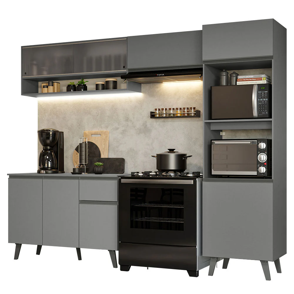 Armário de Cozinha Completa 260cm Cinza Nice Madesa 09 - Image 2
