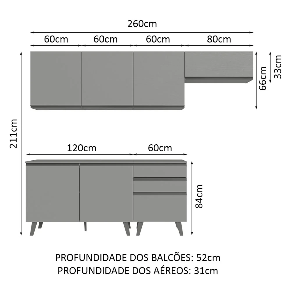 Armário de Cozinha Completa 260cm Cinza Nice Madesa 12 - Image 3